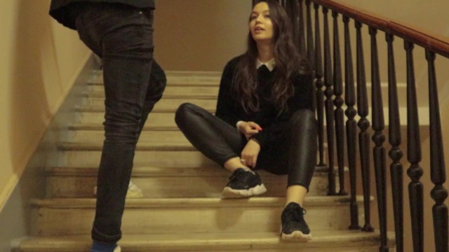 Fucked a Cute Student in Leather Pants on the Stairs - Full XXX Movies | ePornHIT.